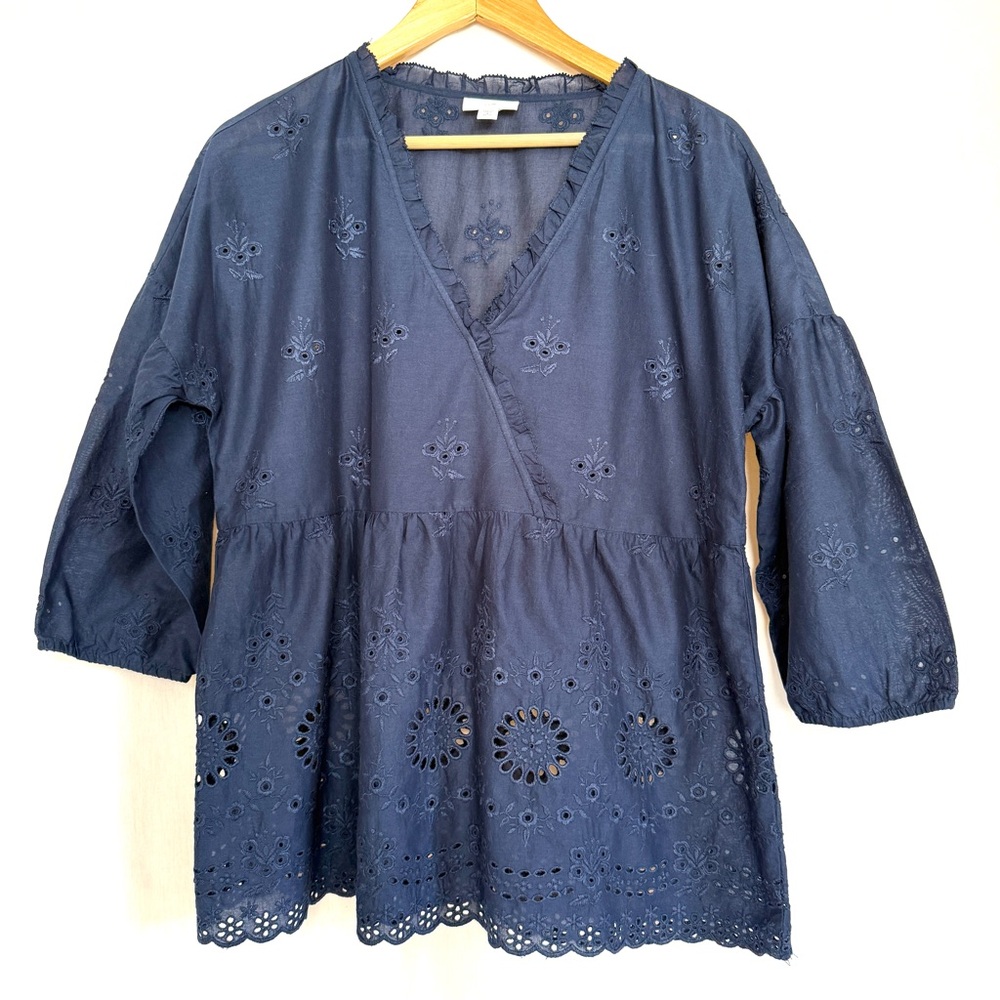 J. Jill Navy Eyelet 3/4 Sleeve Top